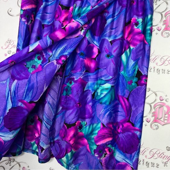 Jantzen classic skirt swim coverup neon floral turquoise pink purple black slit - Picture 11 of 12